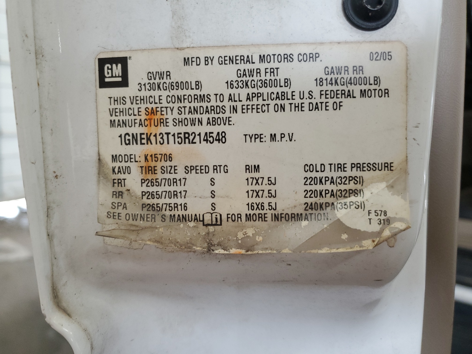 1GNEK13T15R214548 2005 Chevrolet Tahoe K1500