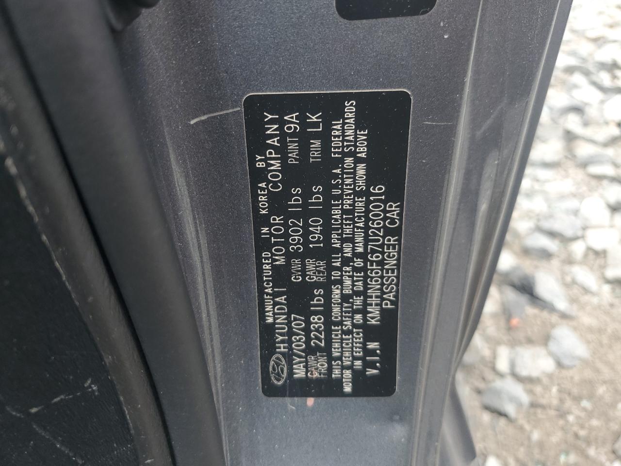 2007 Hyundai Tiburon Gt VIN: KMHHN66F67U260016 Lot: 63881664