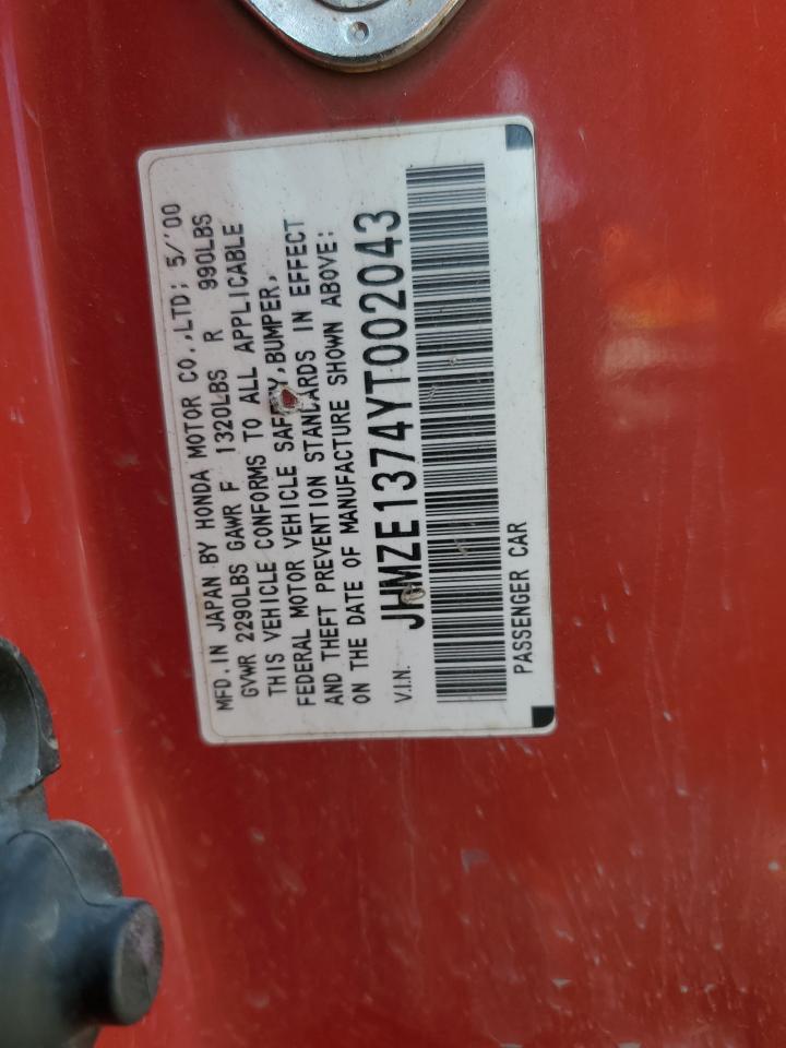 2000 Honda Insight VIN: JHMZE1374YT002043 Lot: 62762484