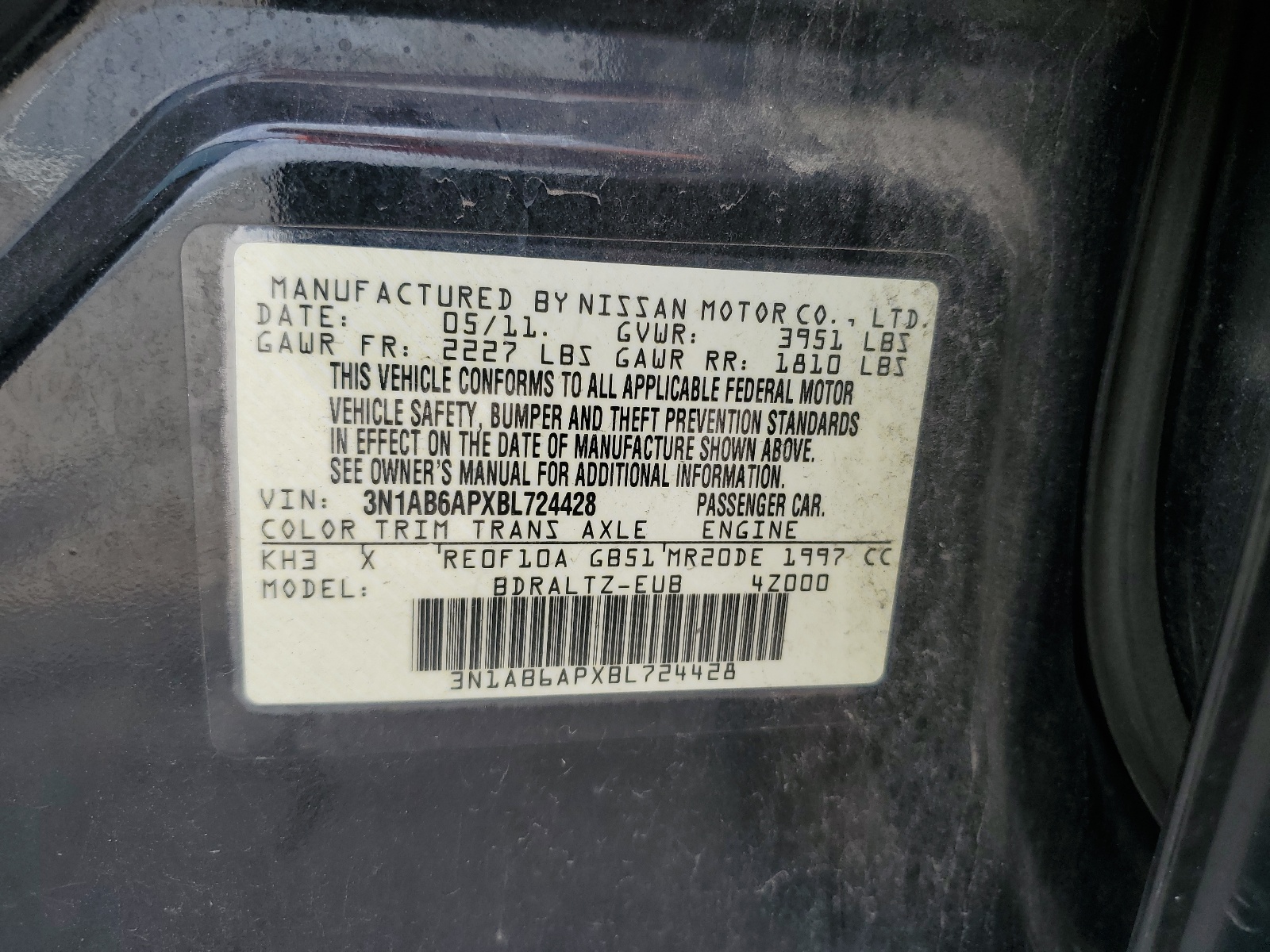 3N1AB6APXBL724428 2011 Nissan Sentra 2.0