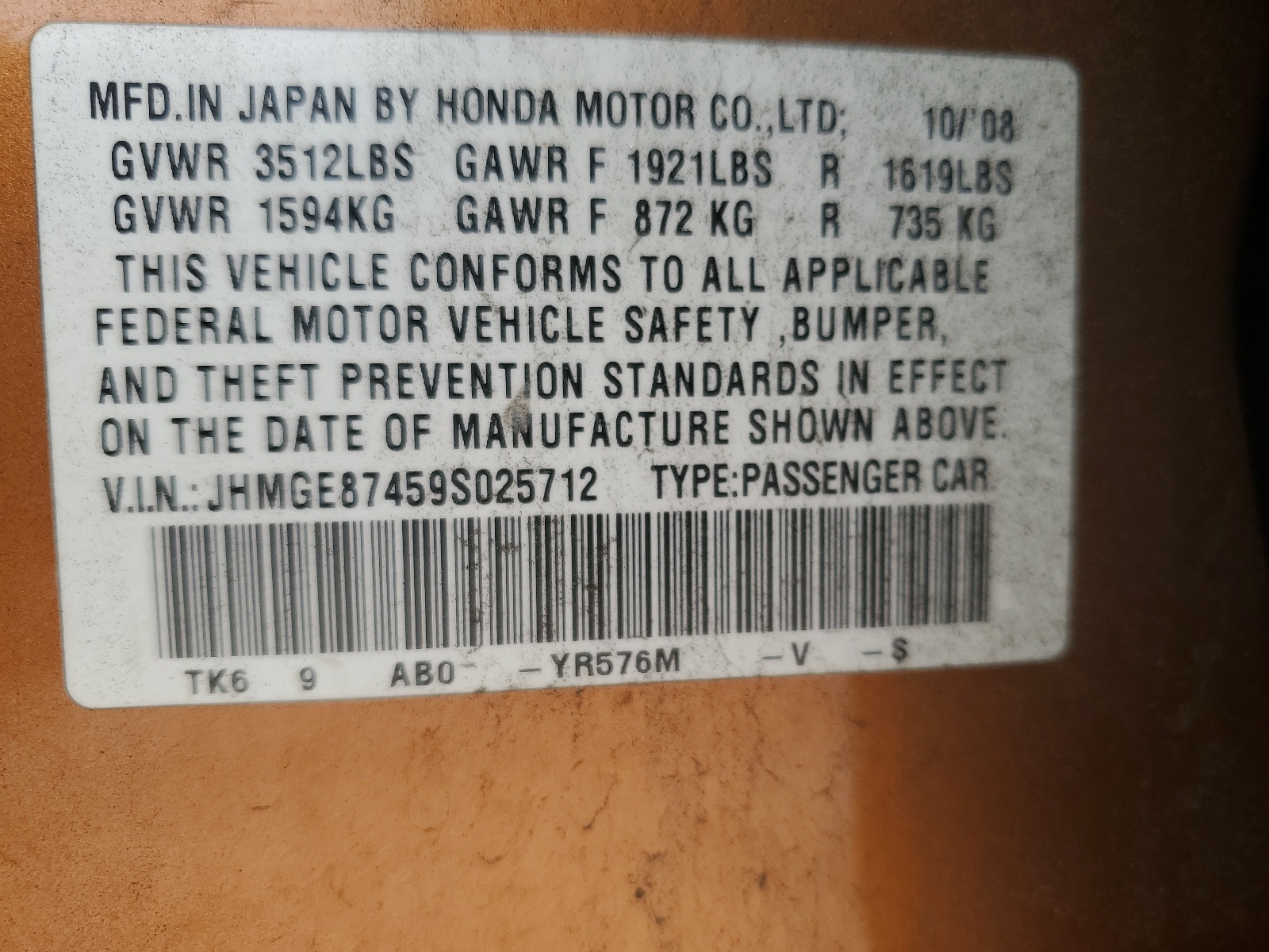 JHMGE87459S025712 2009 Honda Fit Sport