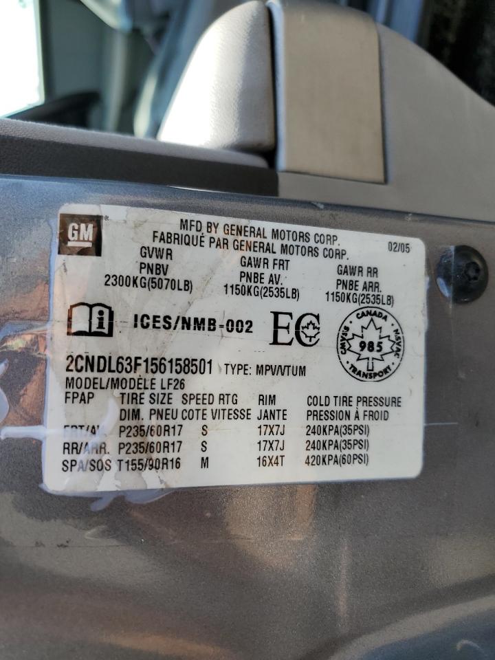 2005 Chevrolet Equinox Lt VIN: 2CNDL63F156158501 Lot: 63591664