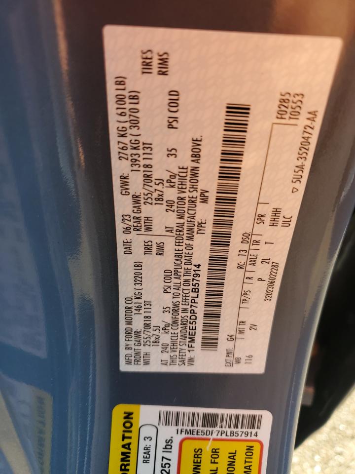 2023 Ford Bronco Base VIN: 1FMEE5DP7PLB57914 Lot: 60947234