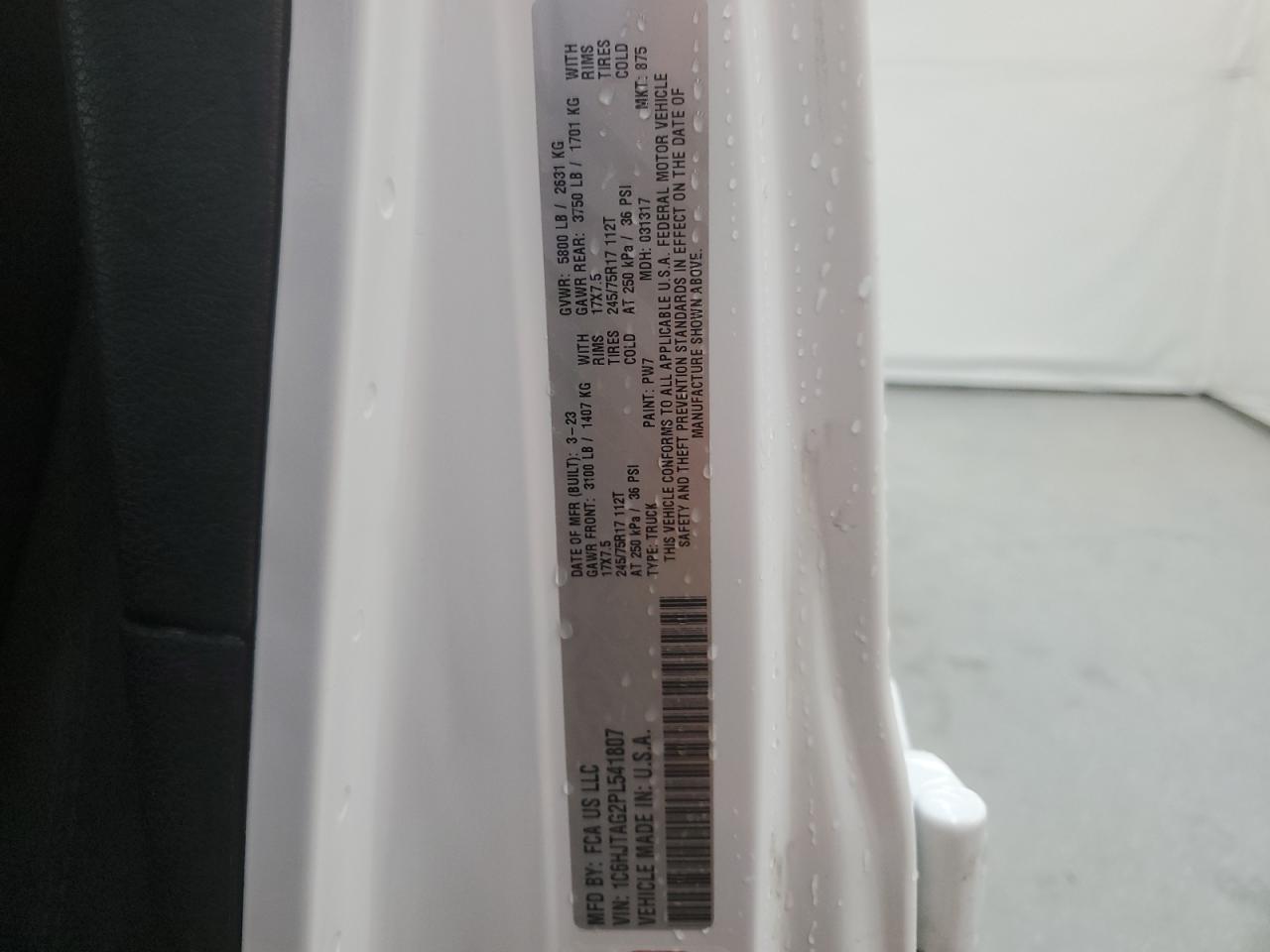 2023 Jeep Gladiator Sport VIN: 1C6HJTAG2PL541807 Lot: 64882054