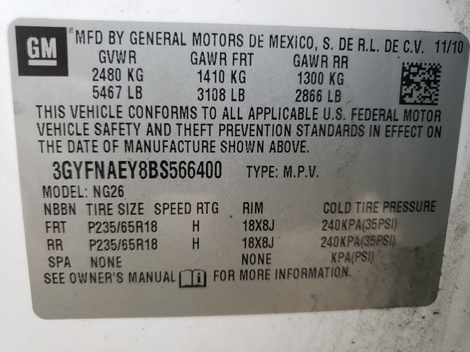 3GYFNAEY8BS566400 2011 Cadillac Srx Luxury Collection