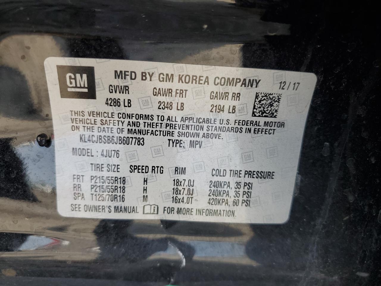 2018 Buick Encore Preferred Ii VIN: KL4CJBSB6JB607783 Lot: 64769484