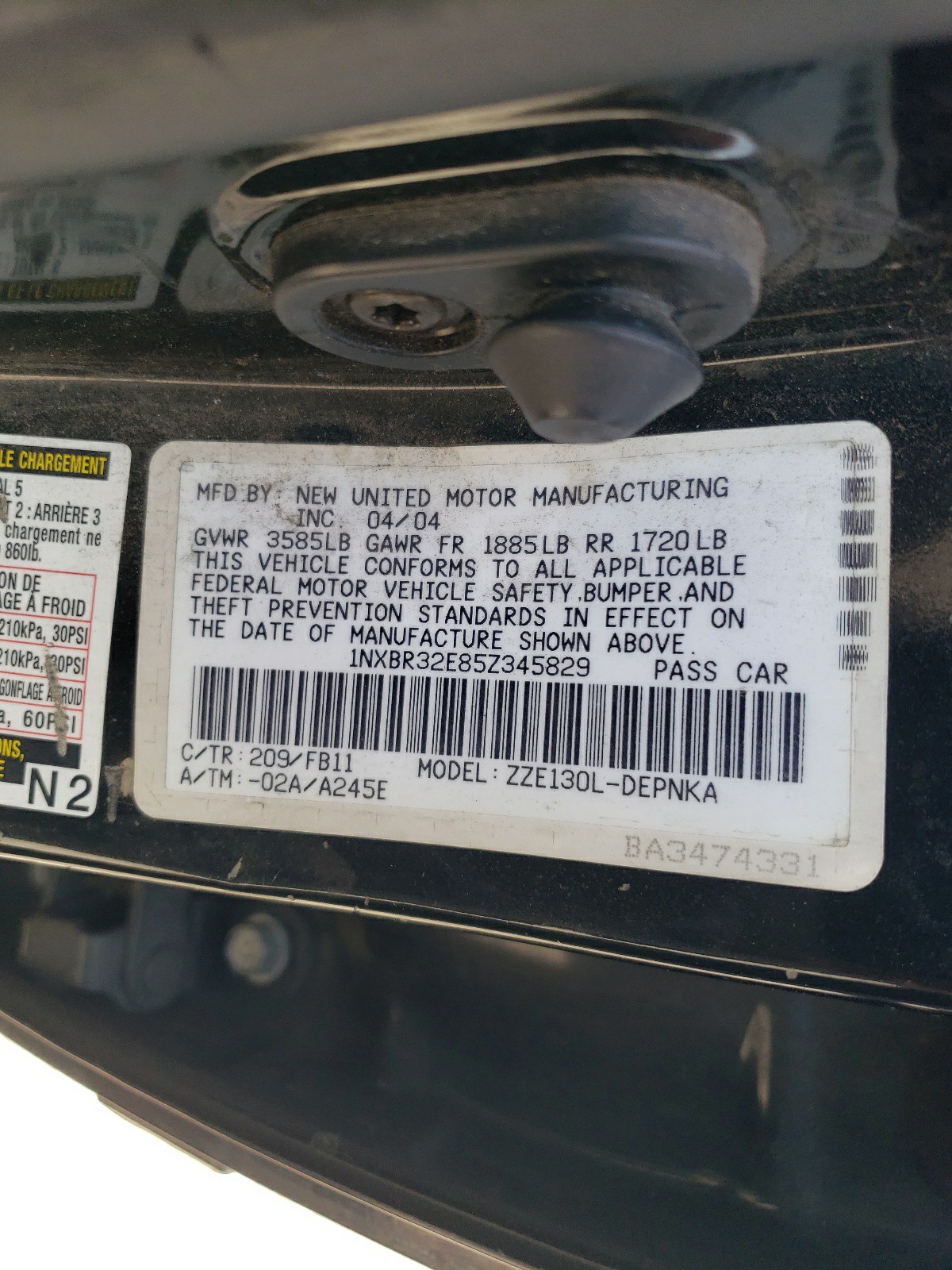 1NXBR32E85Z345829 2005 Toyota Corolla Ce