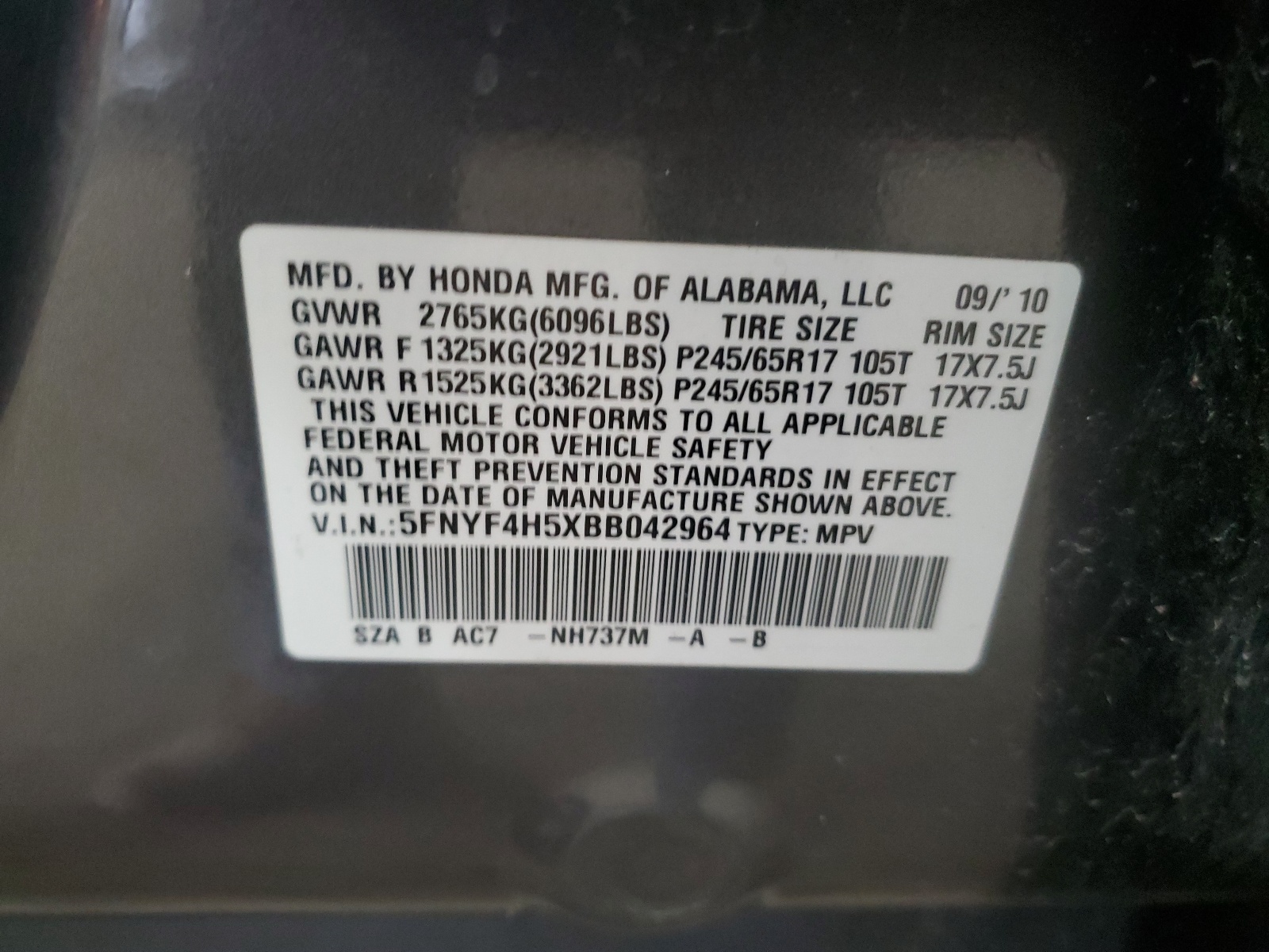 5FNYF4H5XBB042964 2011 Honda Pilot Exl