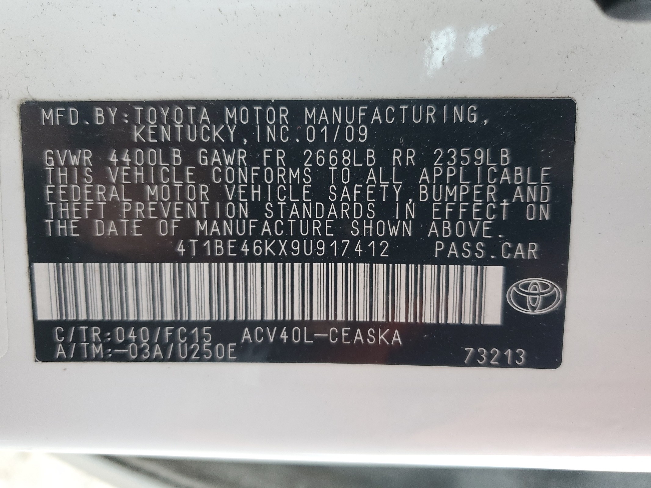 4T1BE46KX9U917412 2009 Toyota Camry Base