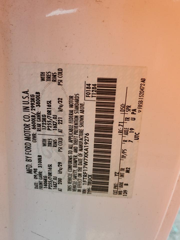 1999 Ford F150 VIN: 1FTRF17W7XKA19276 Lot: 63559504