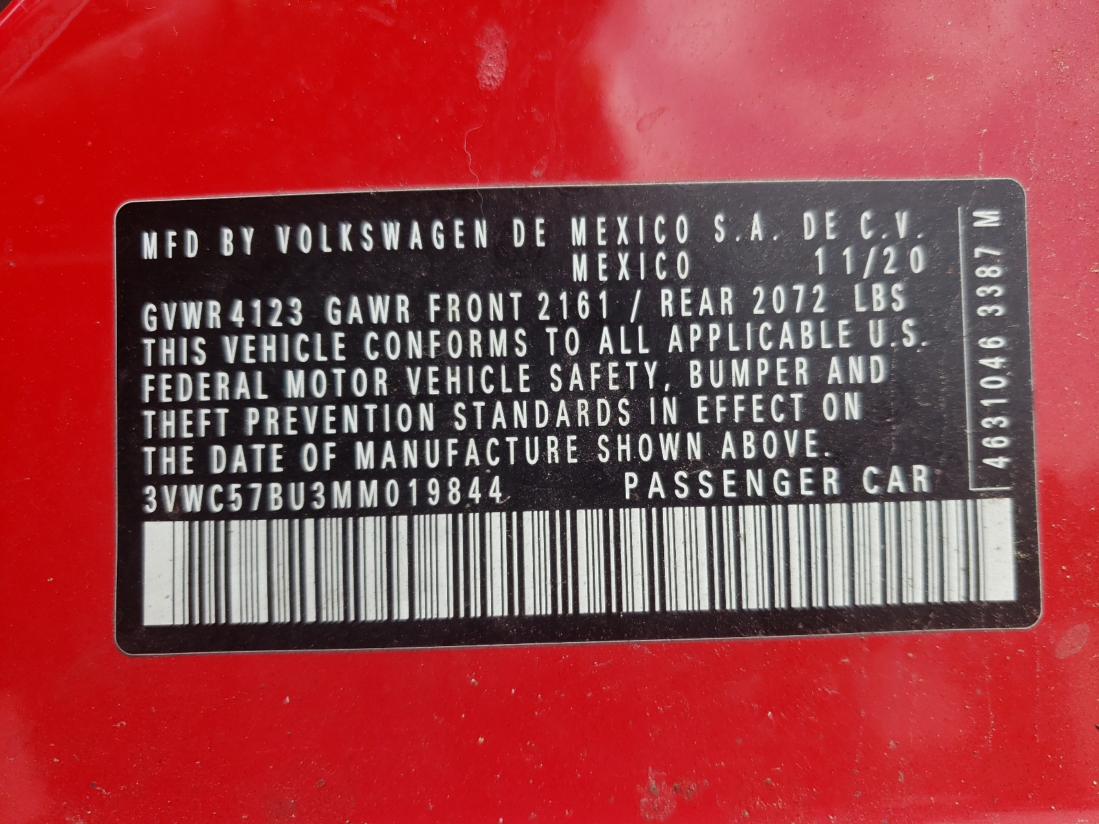 3VWC57BU3MM019844 2021 Volkswagen Jetta S