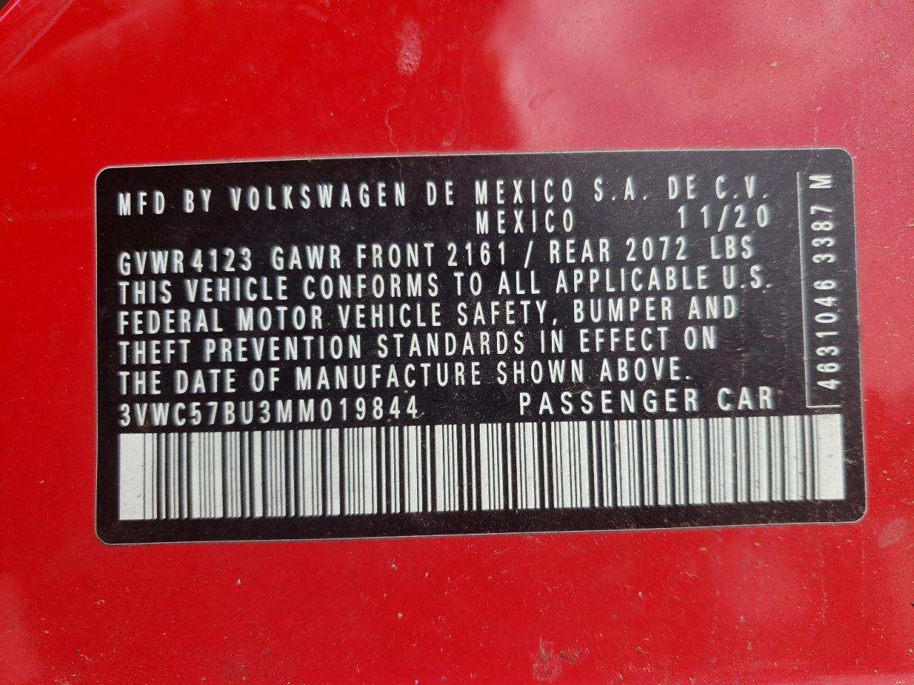 2021 Volkswagen Jetta S VIN: 3VWC57BU3MM019844 Lot: 63272444