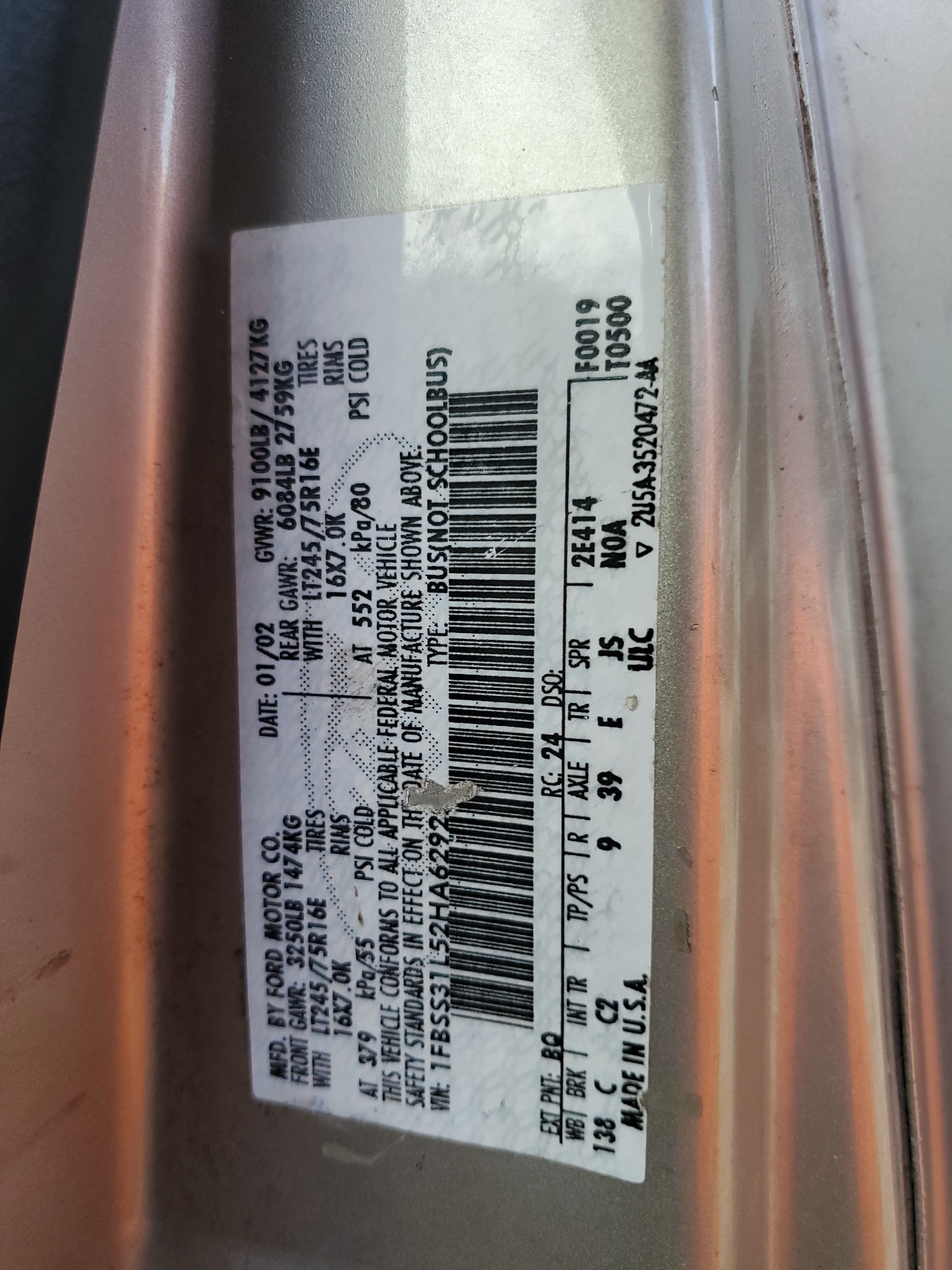 1FBSS31L52HA62922 2002 Ford Econoline E350 Super Duty Wagon