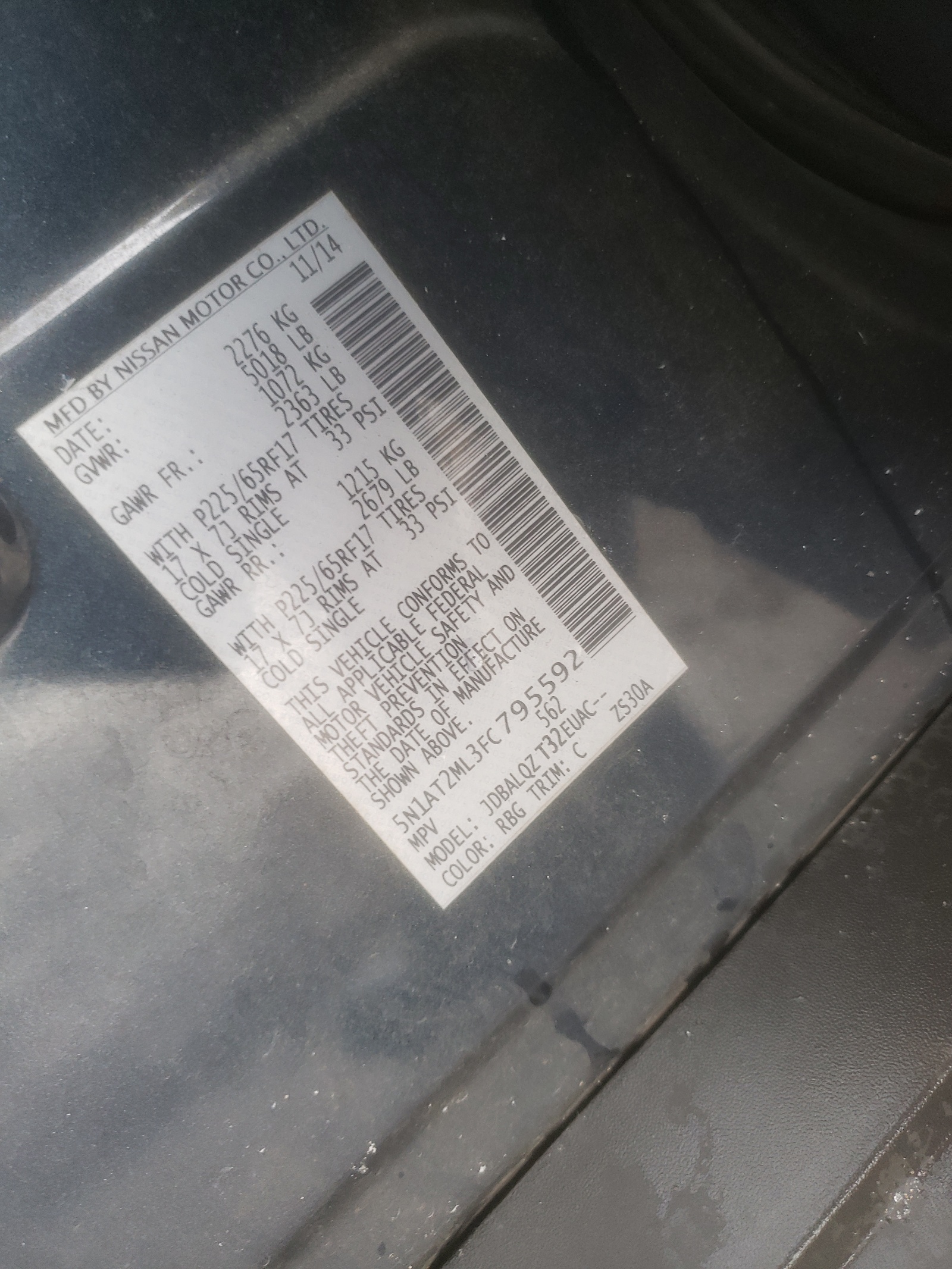 5N1AT2ML3FC795592 2015 Nissan Rogue S