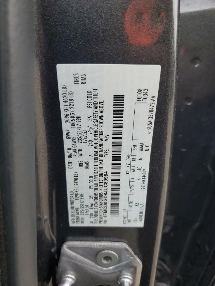 2018 Ford Escape Se VIN: 1FMCU0GD8JUC89984 Lot: 61727714