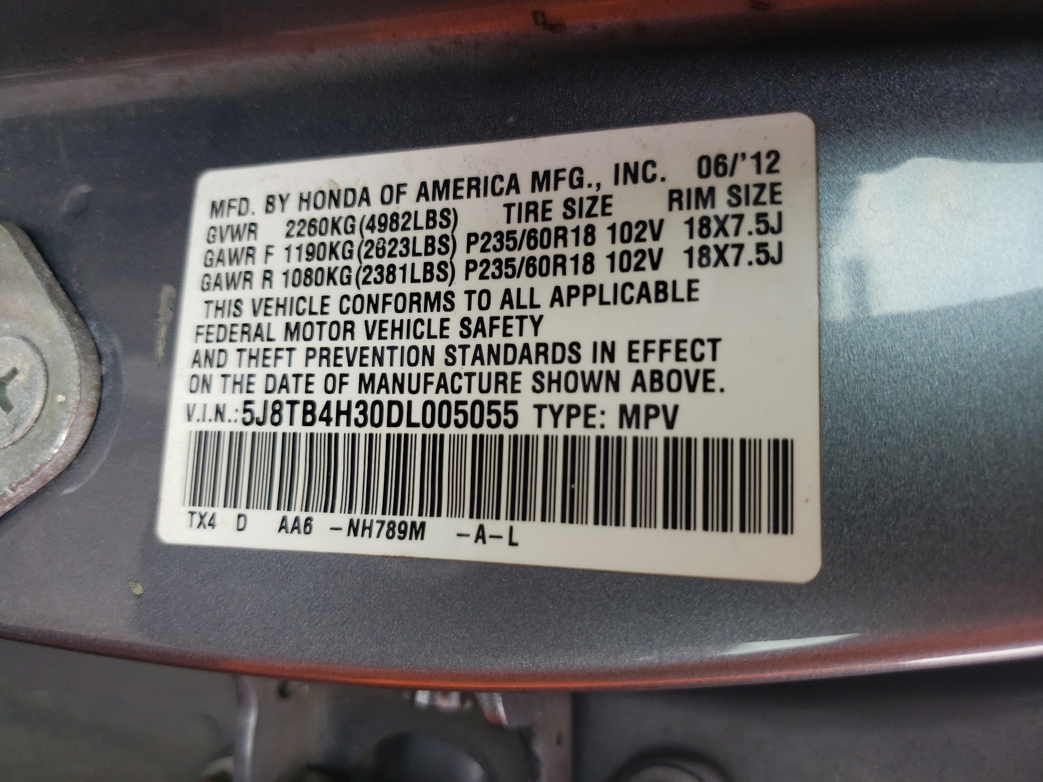 5J8TB4H30DL005055 2013 Acura Rdx