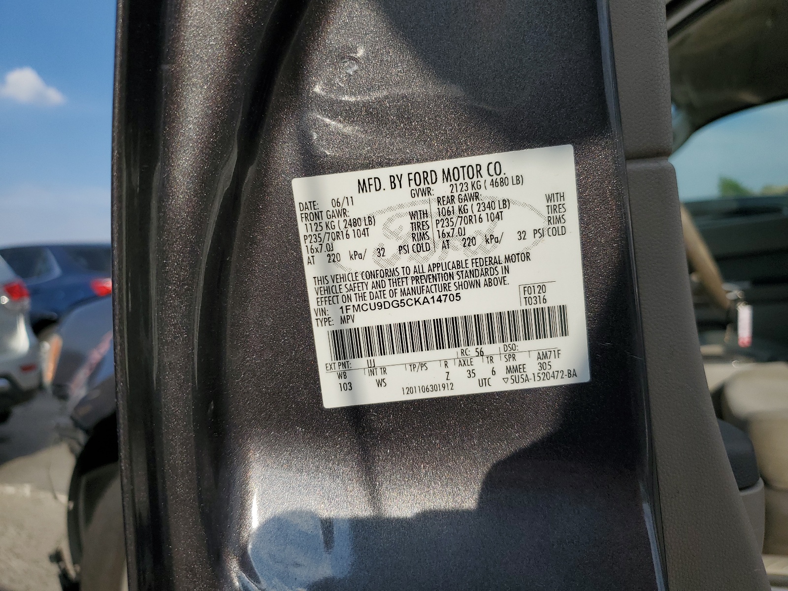 1FMCU9DG5CKA14705 2012 Ford Escape Xlt