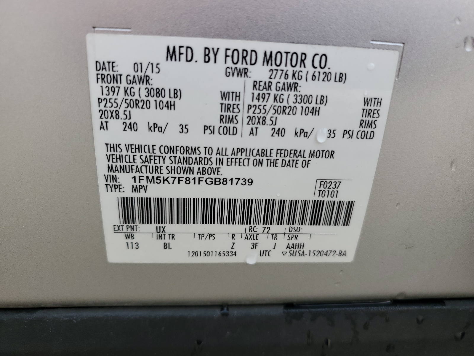 1FM5K7F81FGB81739 2015 Ford Explorer Limited