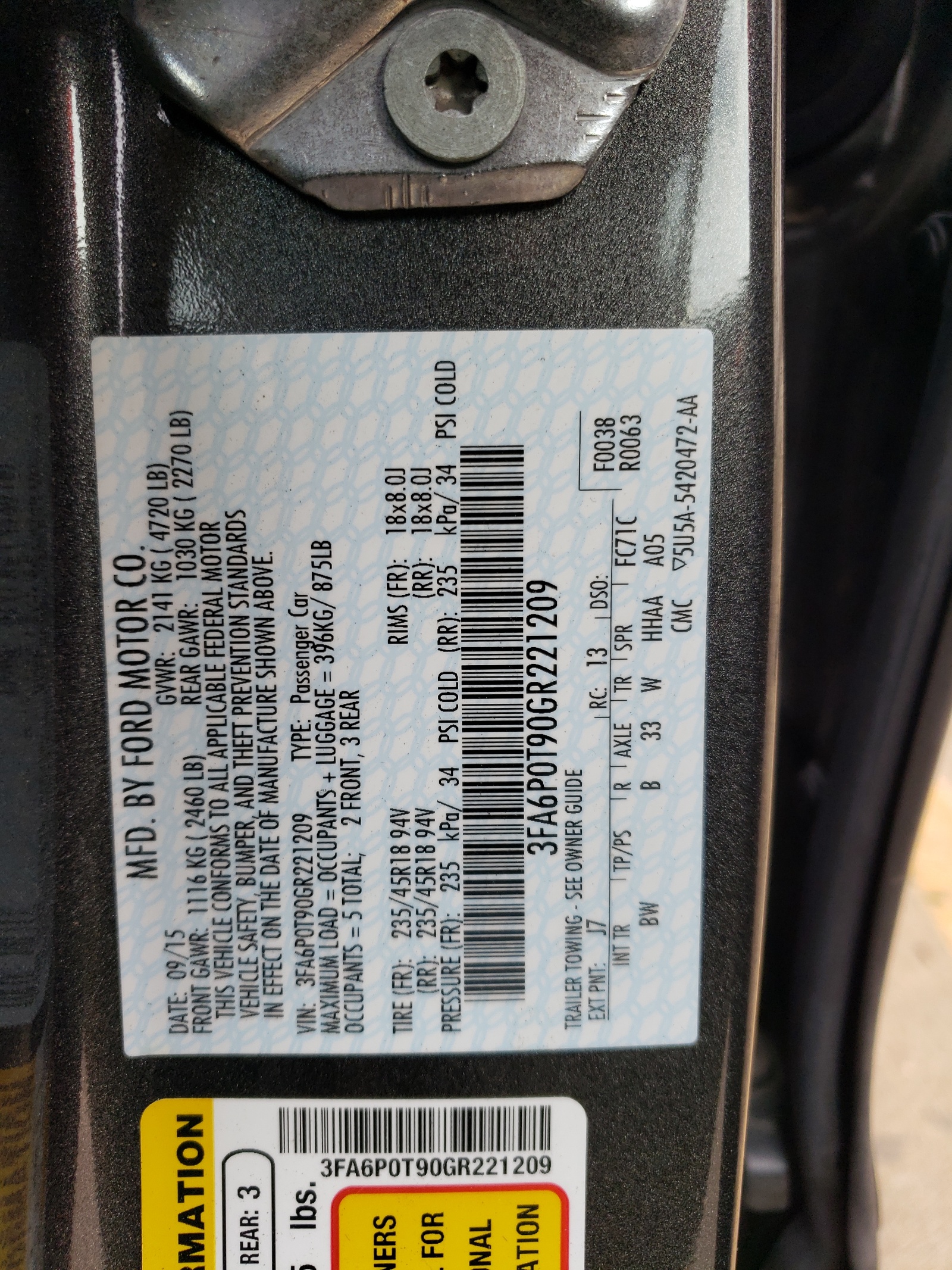 3FA6P0T90GR221209 2016 Ford Fusion Se