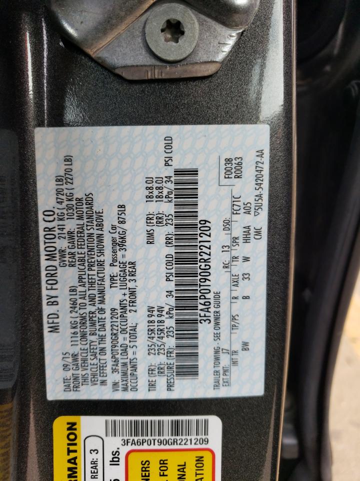 2016 Ford Fusion Se VIN: 3FA6P0T90GR221209 Lot: 63080284