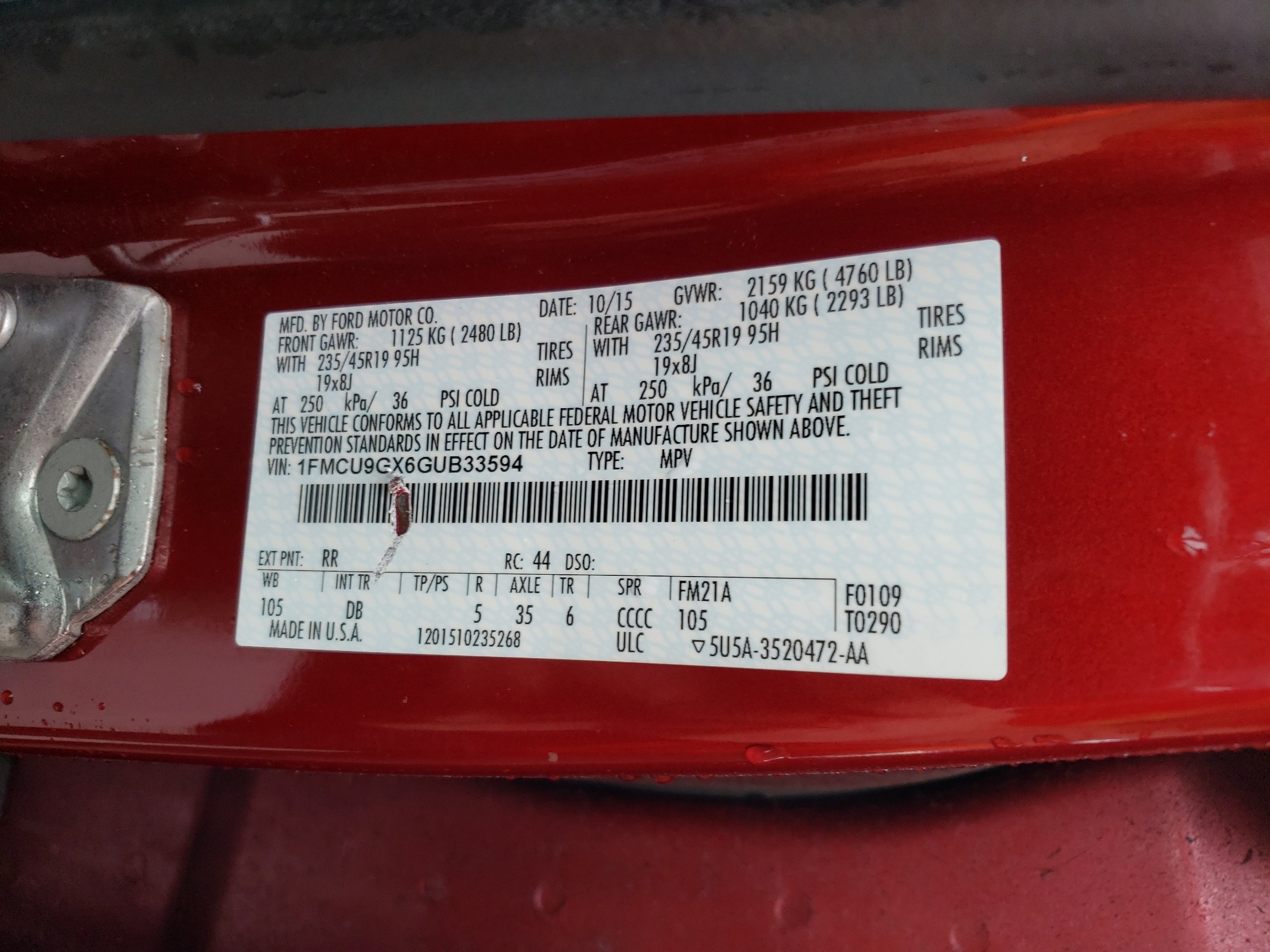 1FMCU9GX6GUB33594 2016 Ford Escape Se