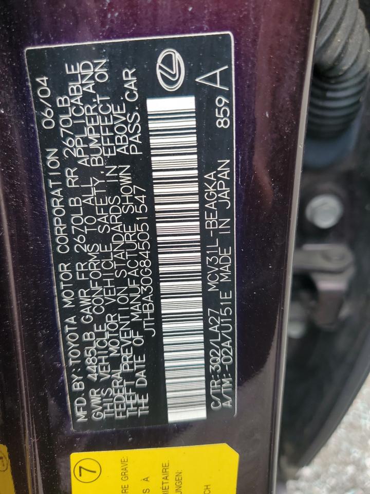 2004 Lexus Es 330 VIN: JTHBA30G845051547 Lot: 64768924