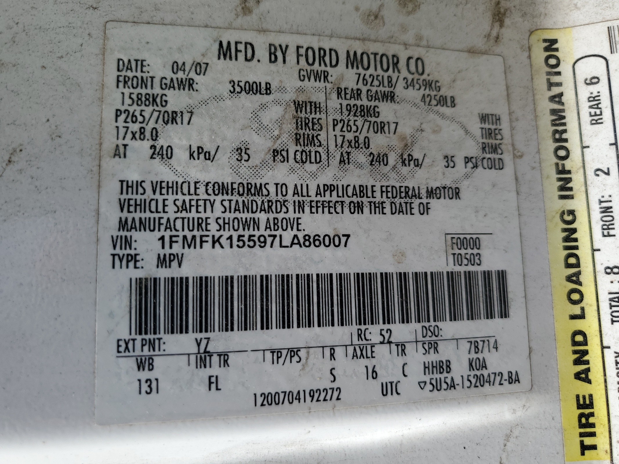 1FMFK15597LA86007 2007 Ford Expedition El Xlt