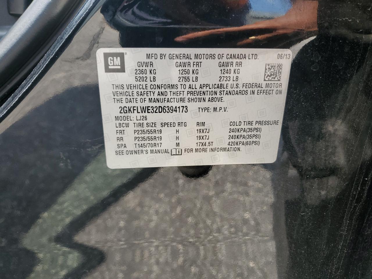 2013 GMC Terrain Slt VIN: 2GKFLWE32D6394173 Lot: 65116734