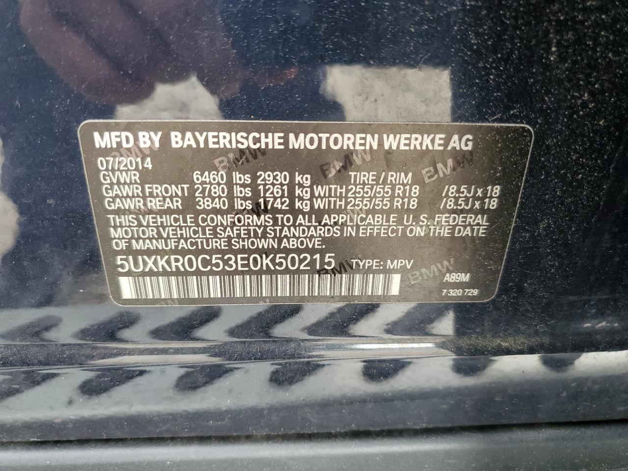 2014 BMW X5 xDrive35I VIN: 5UXKR0C53E0K50215 Lot: 65622704