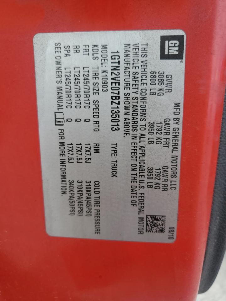 2011 GMC Sierra K1500 Sle VIN: 1GTN2VE07BZ135013 Lot: 63862174