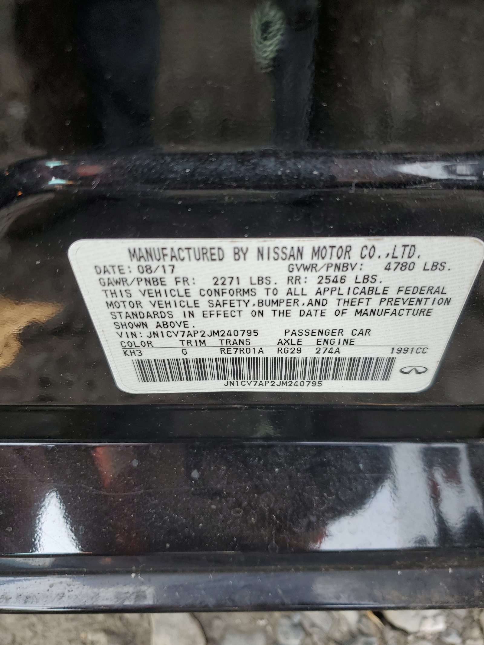 JN1CV7AP2JM240795 2018 Infiniti Q50 Pure