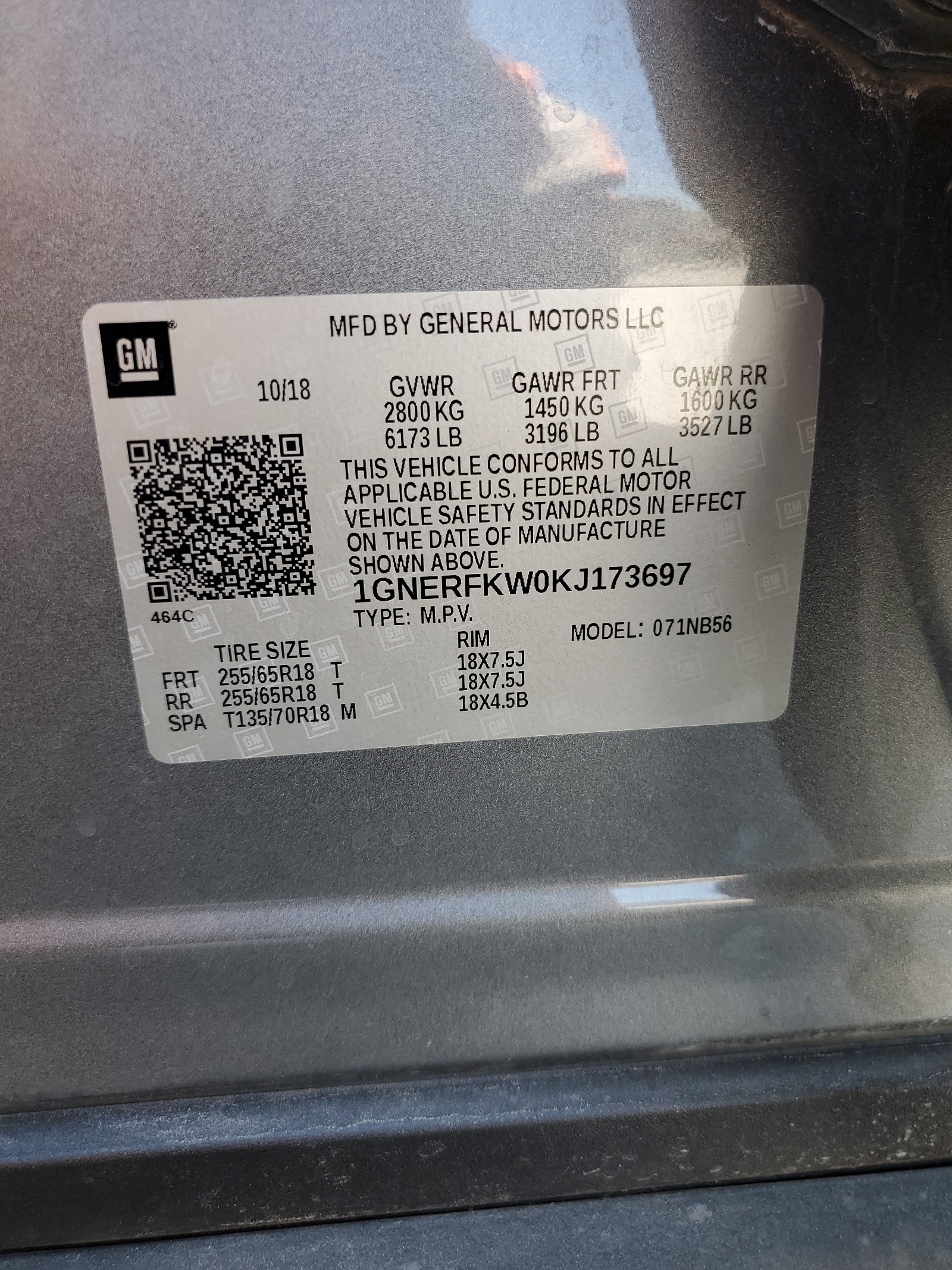 1GNERFKW0KJ173697 2019 Chevrolet Traverse Ls