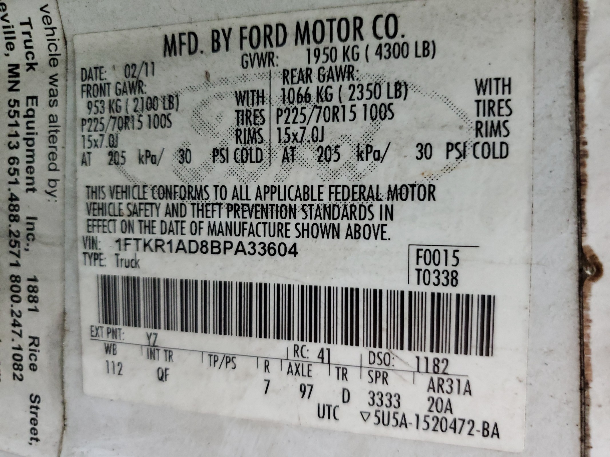 1FTKR1AD8BPA33604 2011 Ford Ranger