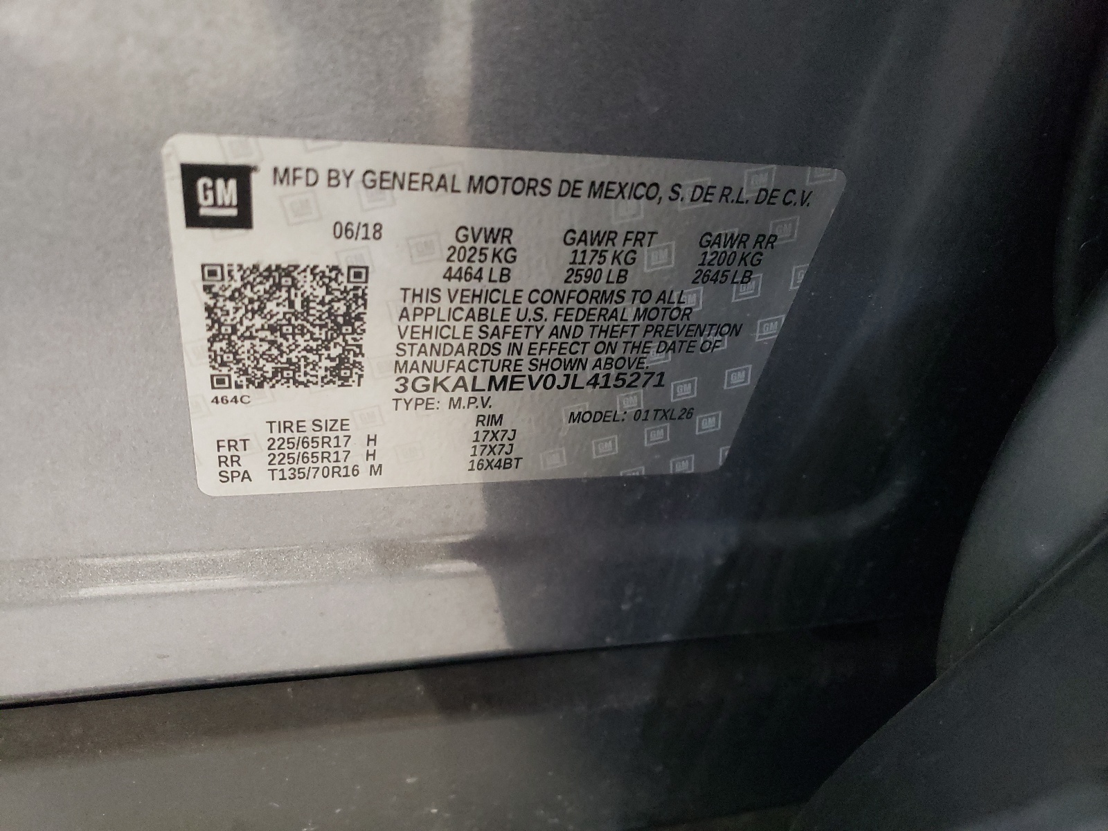 3GKALMEV0JL415271 2018 GMC Terrain Sle