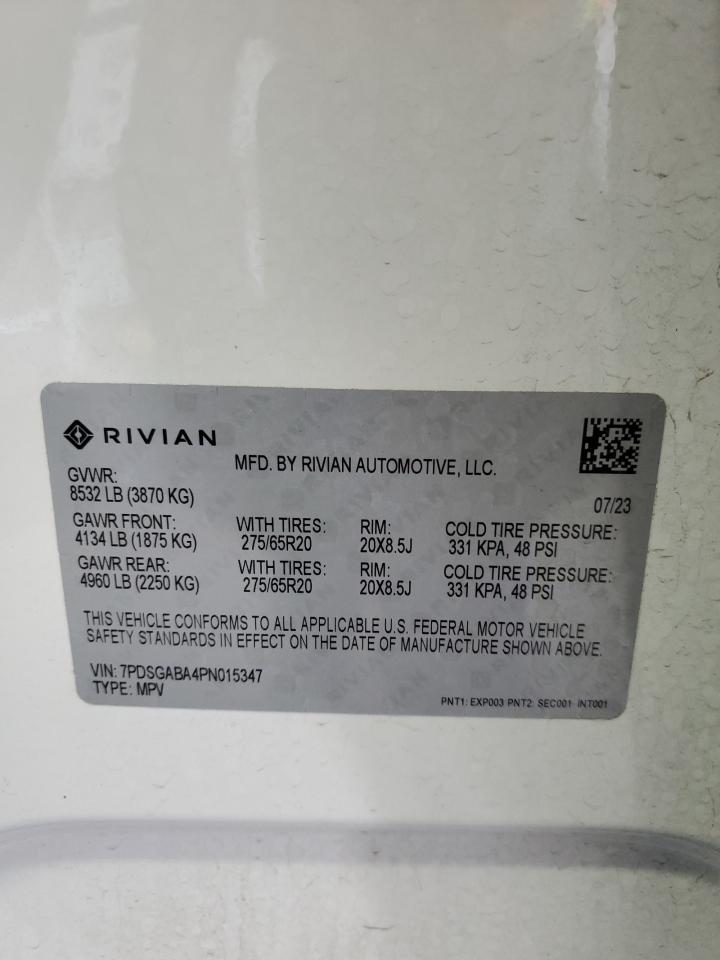 2023 Rivian R1S Adventure VIN: 7PDSGABA4PN015347 Lot: 61886304