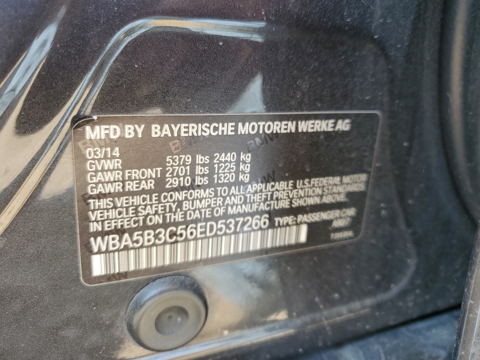 WBA5B3C56ED537266 2014 BMW 535 Xi