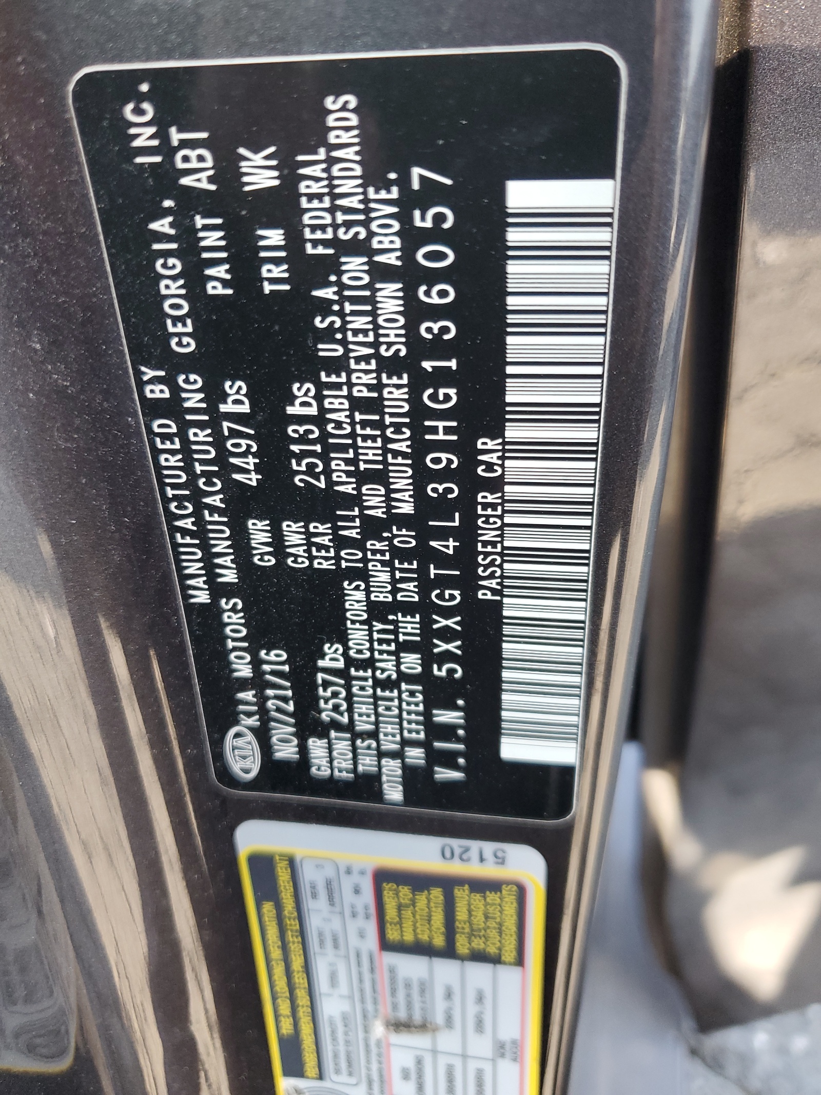 5XXGT4L39HG136057 2017 Kia Optima Lx