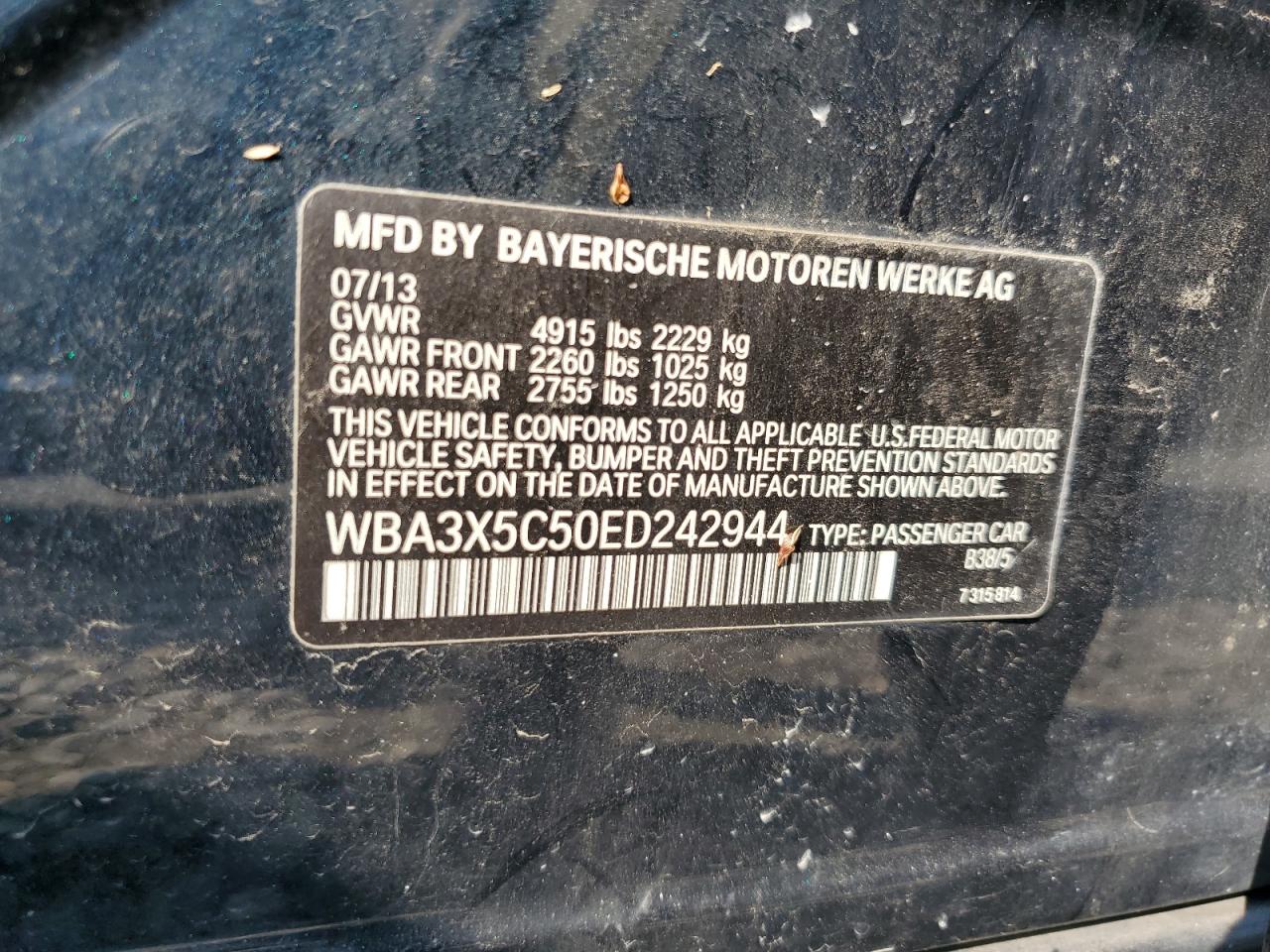 2014 BMW 328 Xigt VIN: WBA3X5C50ED242944 Lot: 64381764