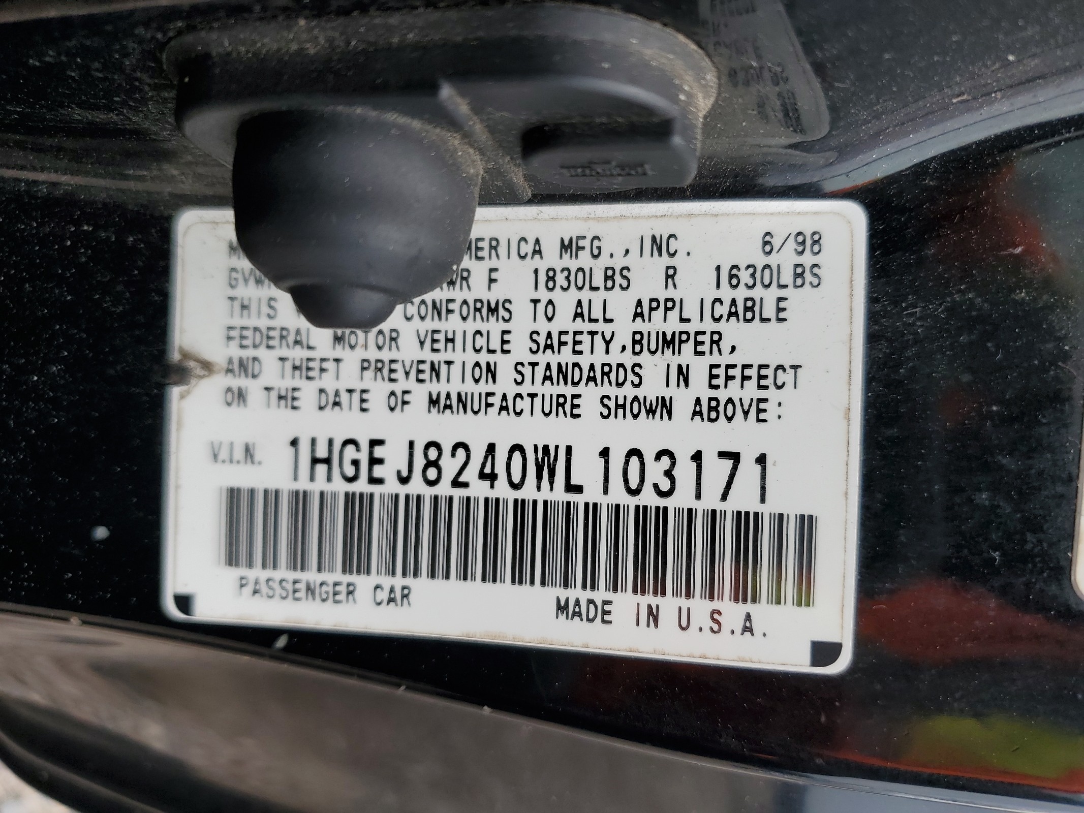 1HGEJ8240WL103171 1998 Honda Civic Ex