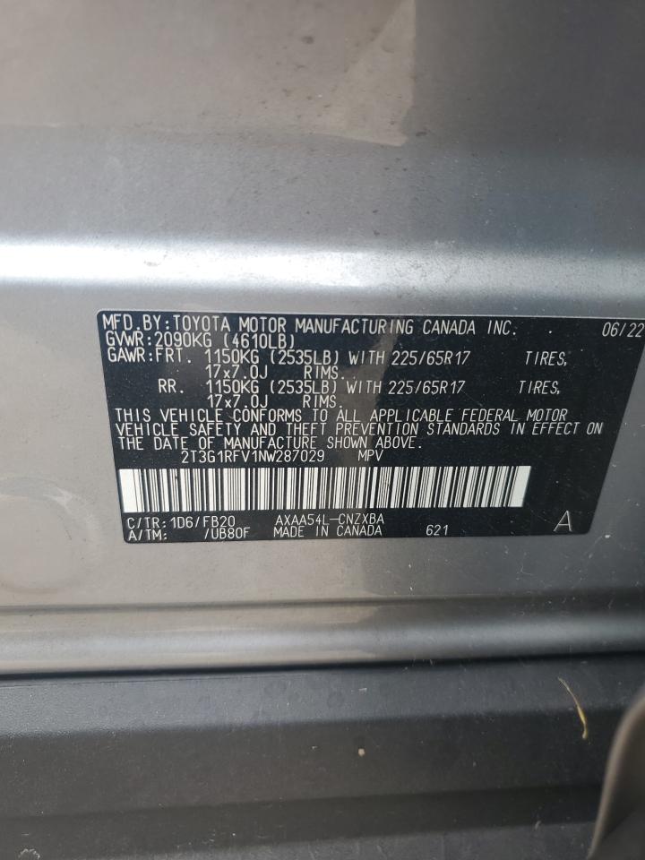 2022 Toyota Rav4 Le VIN: 2T3G1RFV1NW287029 Lot: 64150394