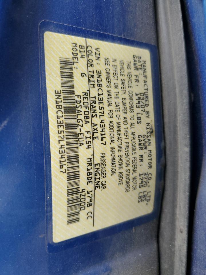 2007 Nissan Versa S VIN: 3N1BC13E57L434167 Lot: 63309704