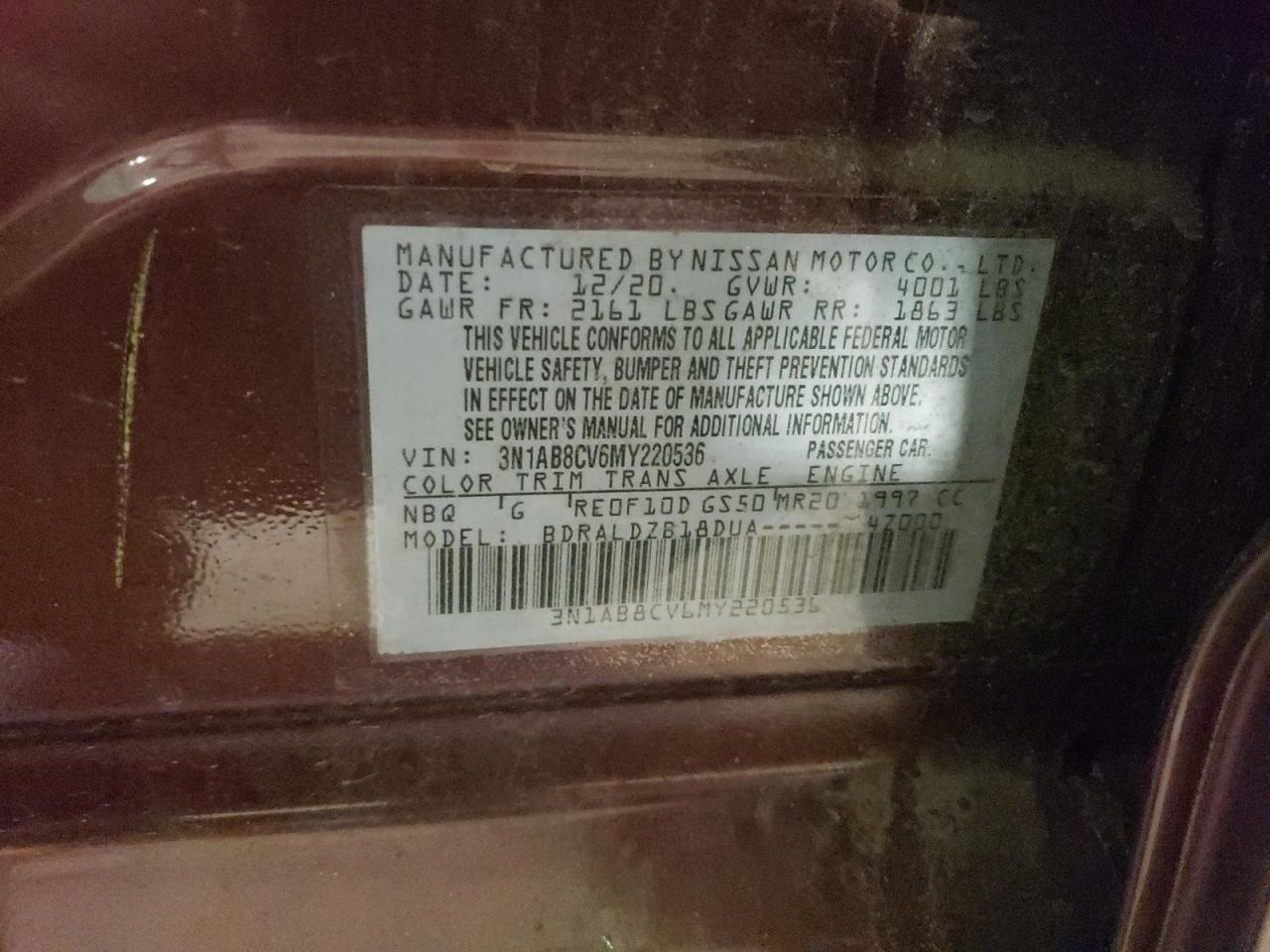 2021 Nissan Sentra Sv VIN: 3N1AB8CV6MY220536 Lot: 60128414