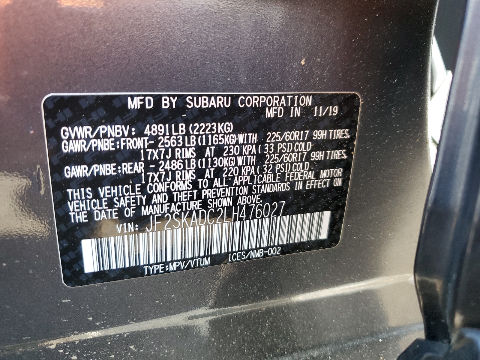 JF2SKADC2LH476027 2020 Subaru Forester