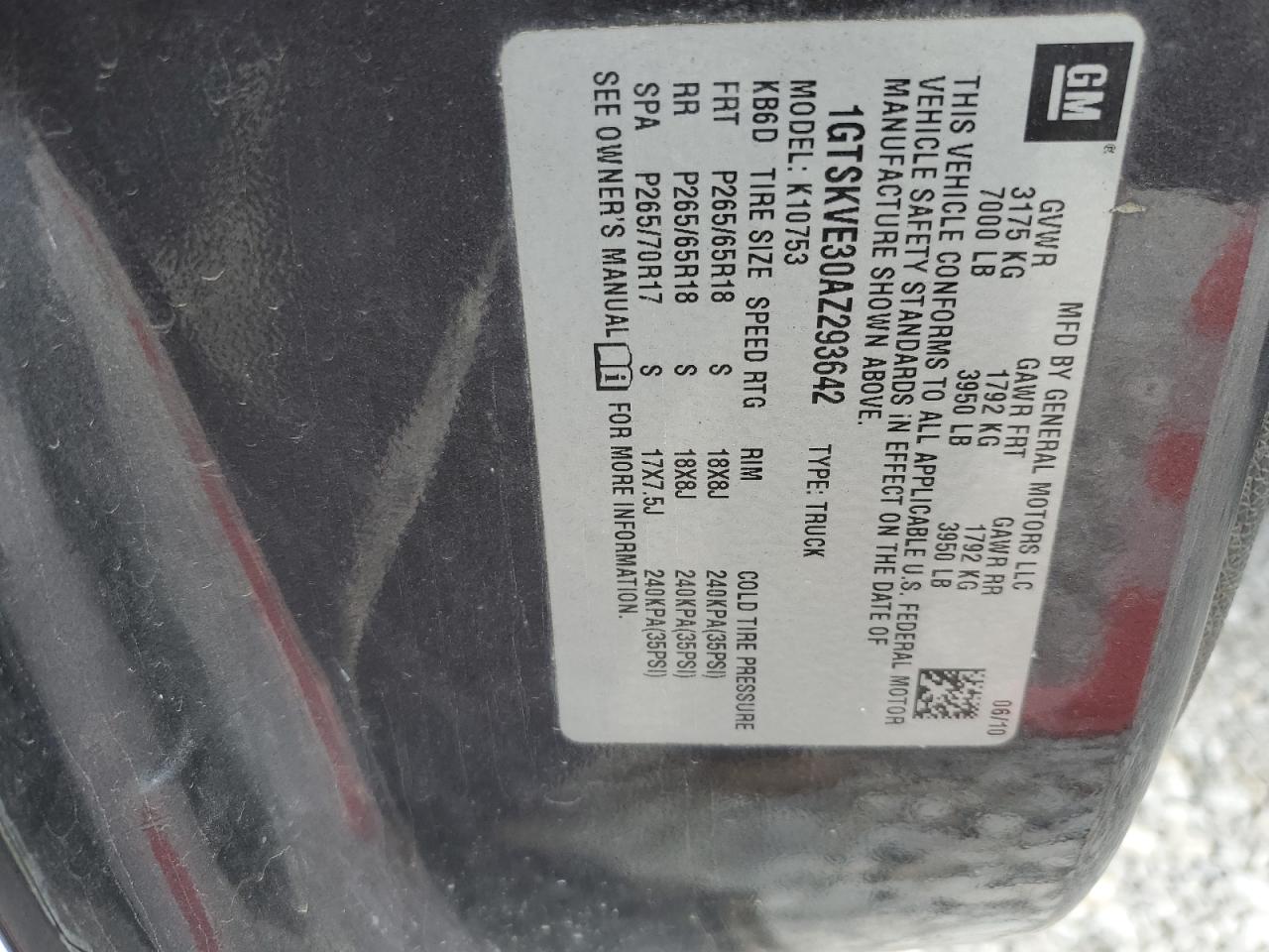 2010 GMC Sierra K1500 Sle VIN: 1GTSKVE30AZ293642 Lot: 62650434