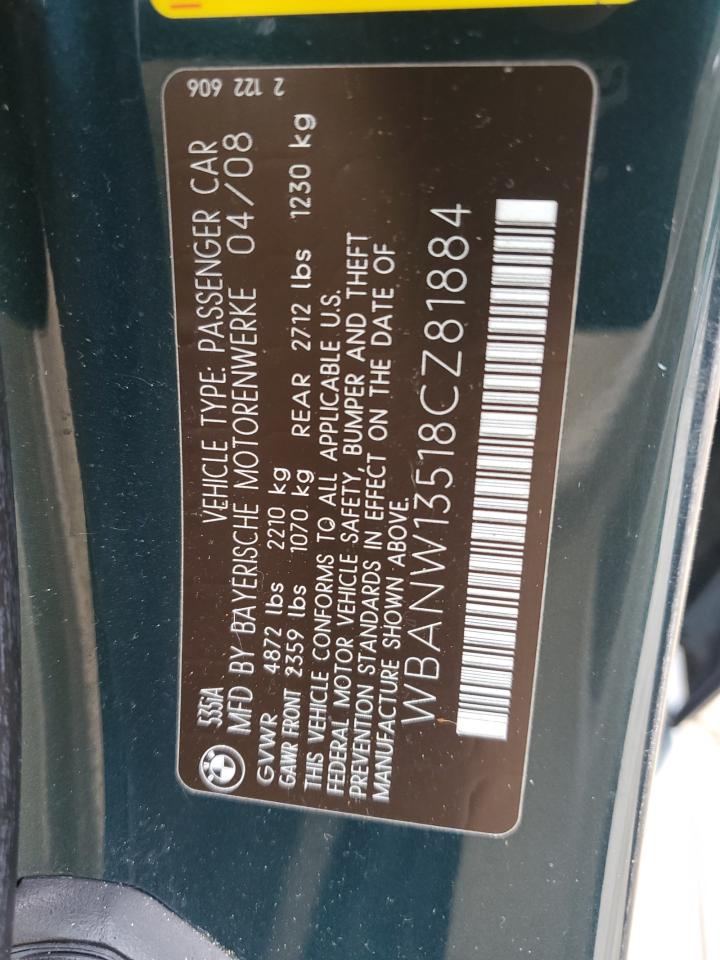 2008 BMW 535 I VIN: WBANW13518CZ81884 Lot: 62288114