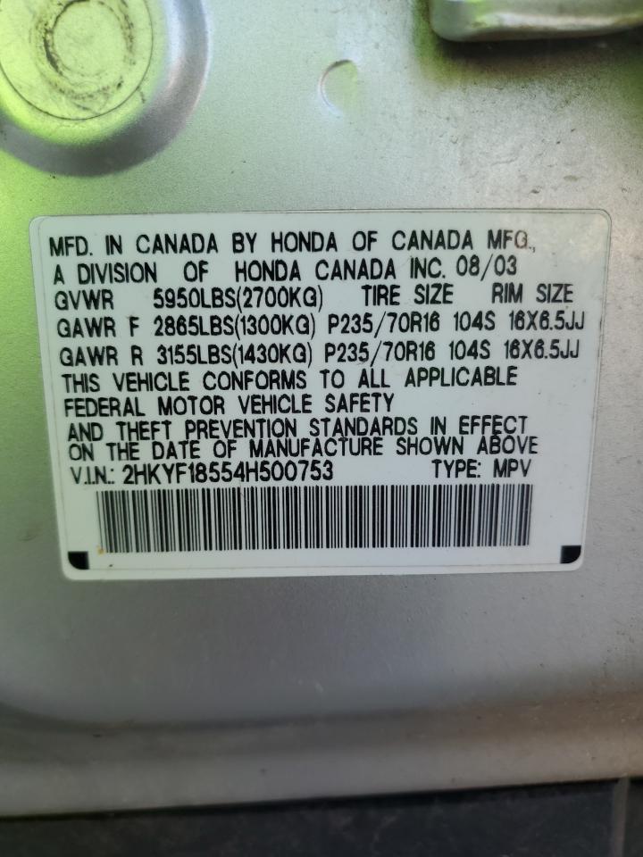 2004 Honda Pilot Exl VIN: 2HKYF18554H500753 Lot: 65209744