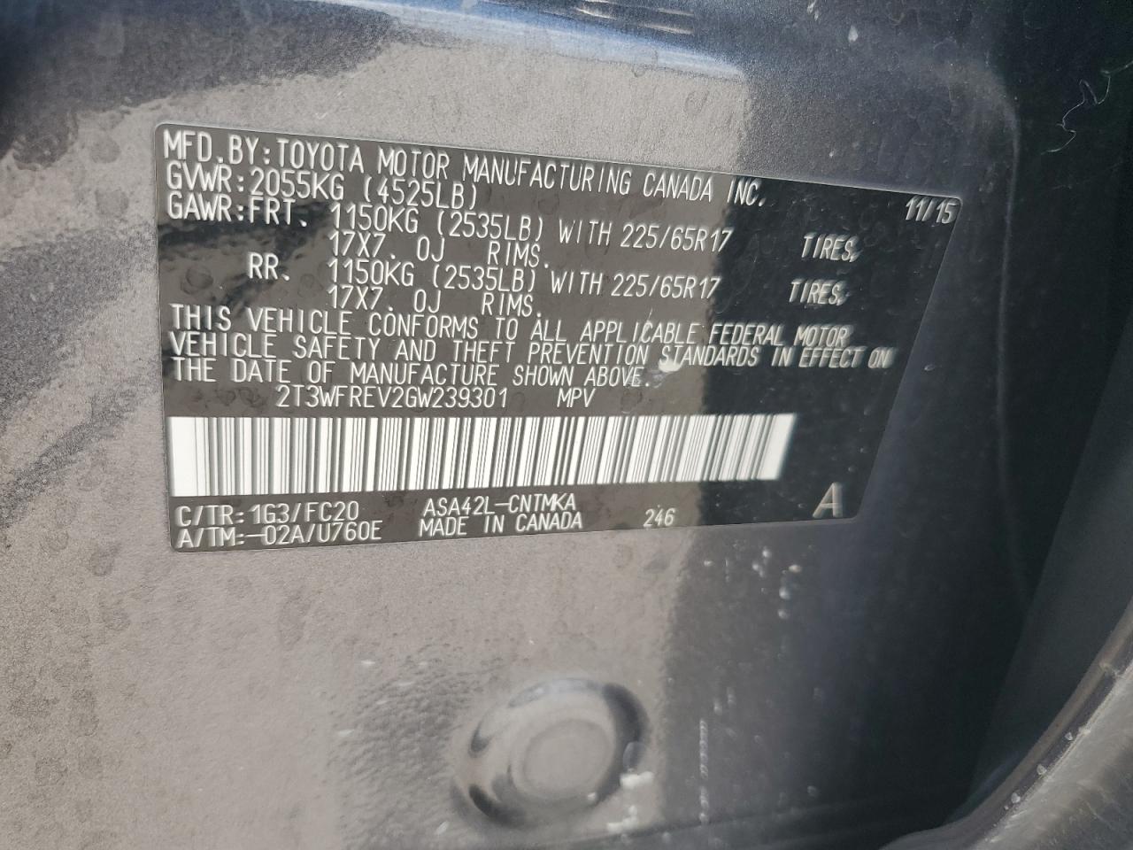 2016 Toyota Rav4 Xle VIN: 2T3WFREV2GW239301 Lot: 64949814