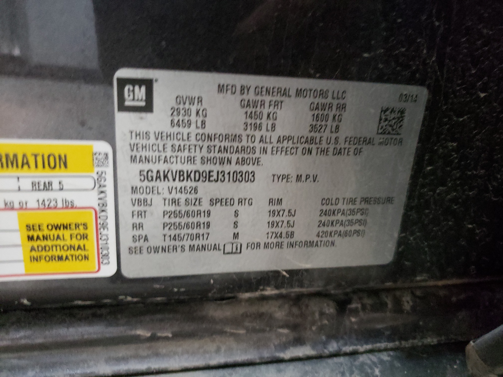 5GAKVBKD9EJ310303 2014 Buick Enclave