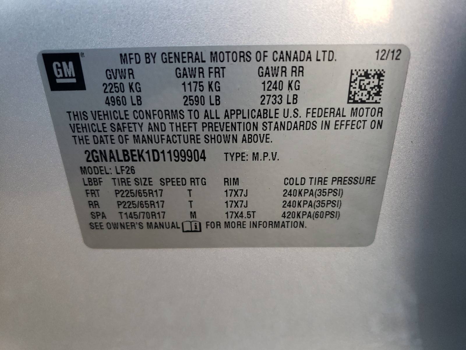 2GNALBEK1D1199904 2013 Chevrolet Equinox Ls