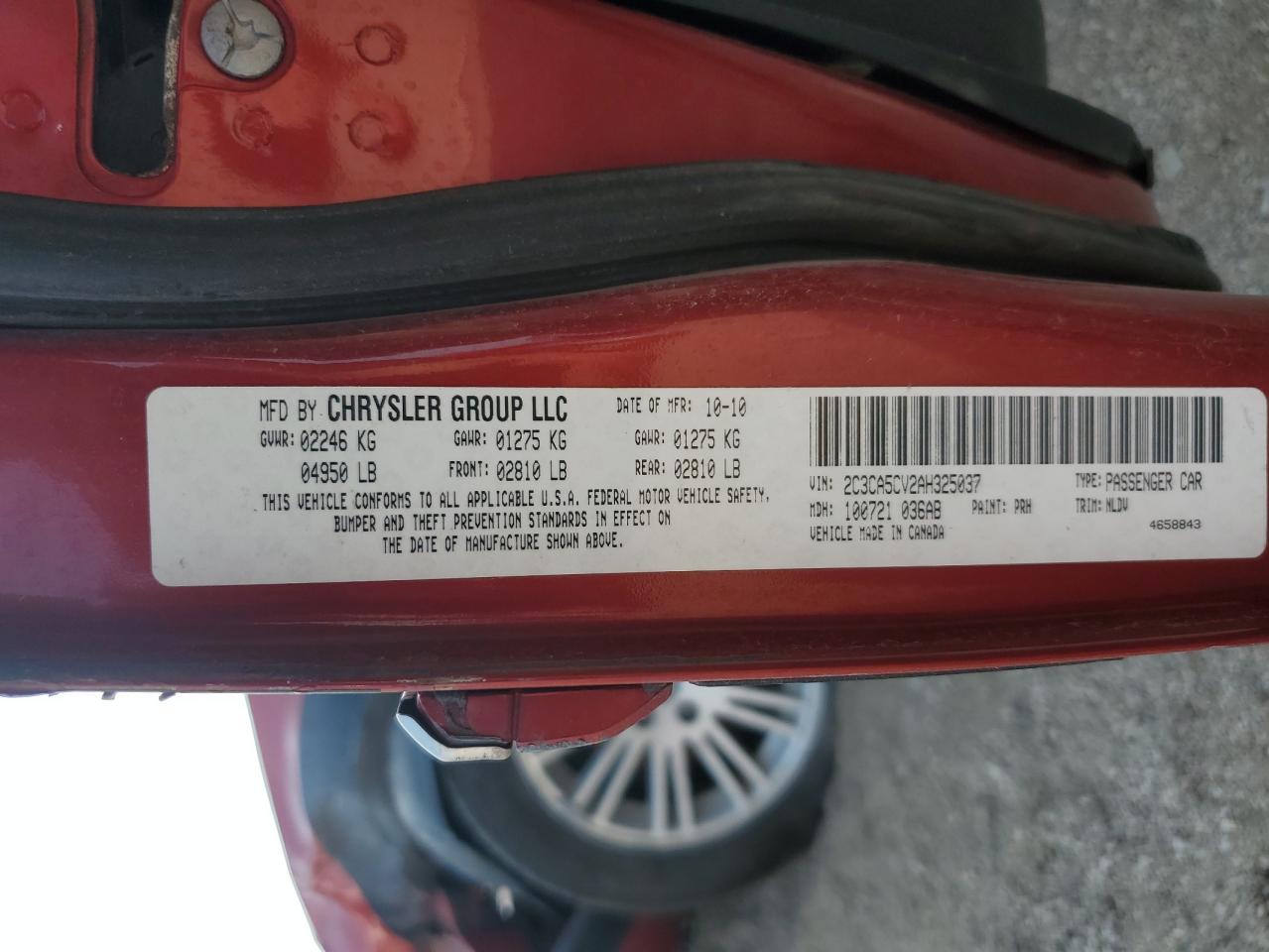 2010 Chrysler 300 Touring VIN: 2C3CA5CV2AH325037 Lot: 64683614